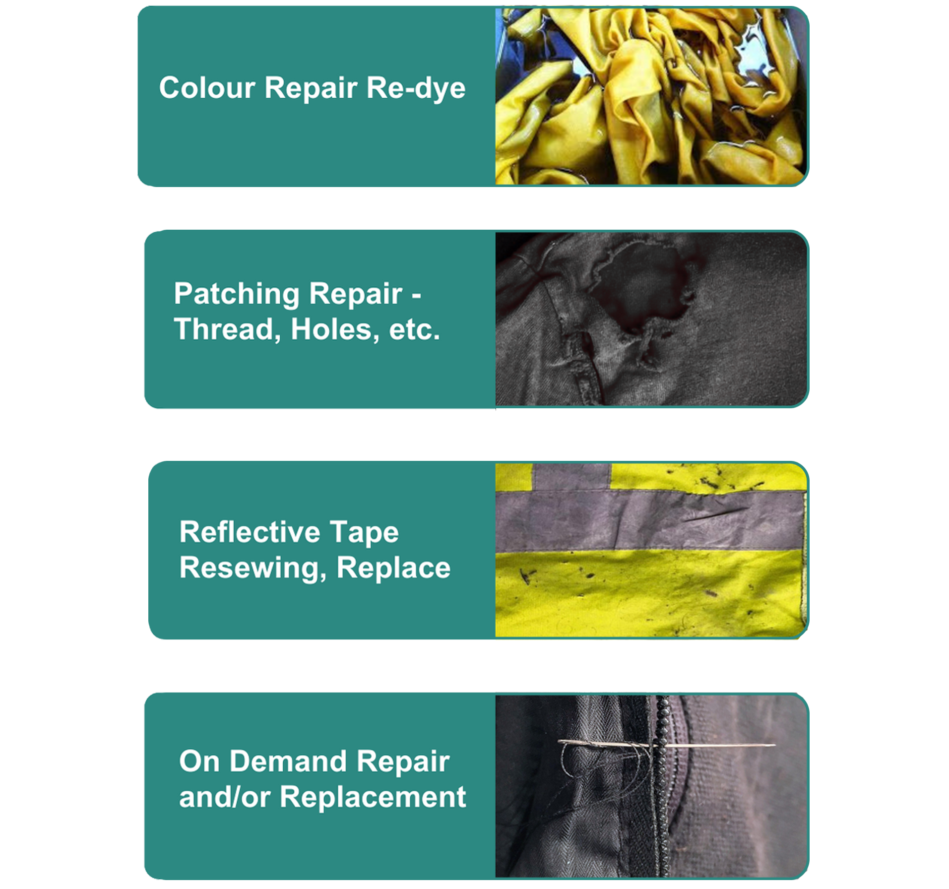 TMS.SITE Sustainability page: a sustainable solution is to offer various repairs to TMS.SITE garments to give them a longer life